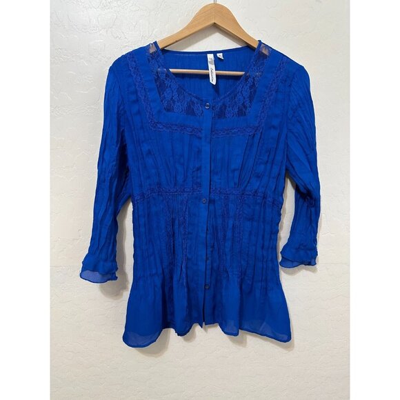 NY Collection Woman Lace Button Up Top Size M Y2K Coquette Boho Western Festival - Picture 1 of 13